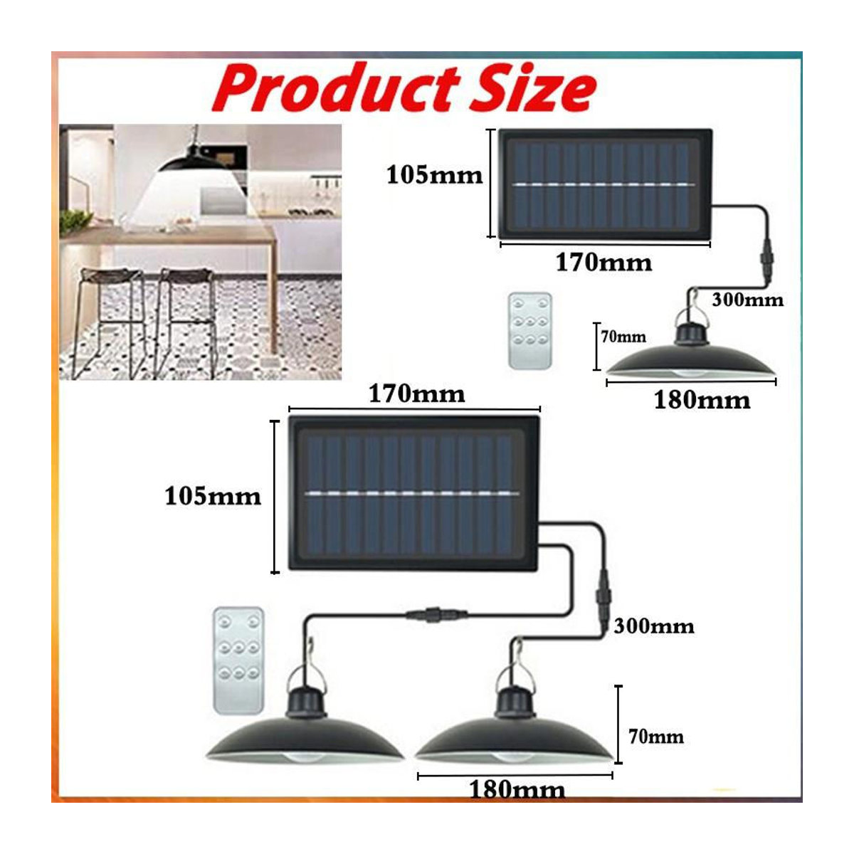 2er Set Solar-Kronleuchter von YWZT BEIMT Factory, wasserdichte LED Außenleuchten mit Fernbedienung, 60-LED Warmweiß, Schwarz, IP65 Outdoor Solarleuchten für Garten und Hof - Bild 4