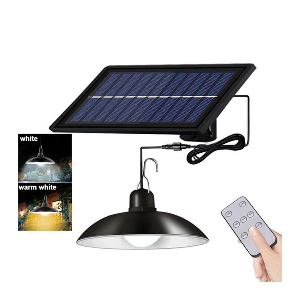 2er Set Solar-Kronleuchter von YWZT BEIMT Factory, wasserdichte LED Außenleuchten mit Fernbedienung, 60-LED Warmweiß, Schwarz, IP65 Outdoor Solarleuchten für Garten und Hof - Bild 7