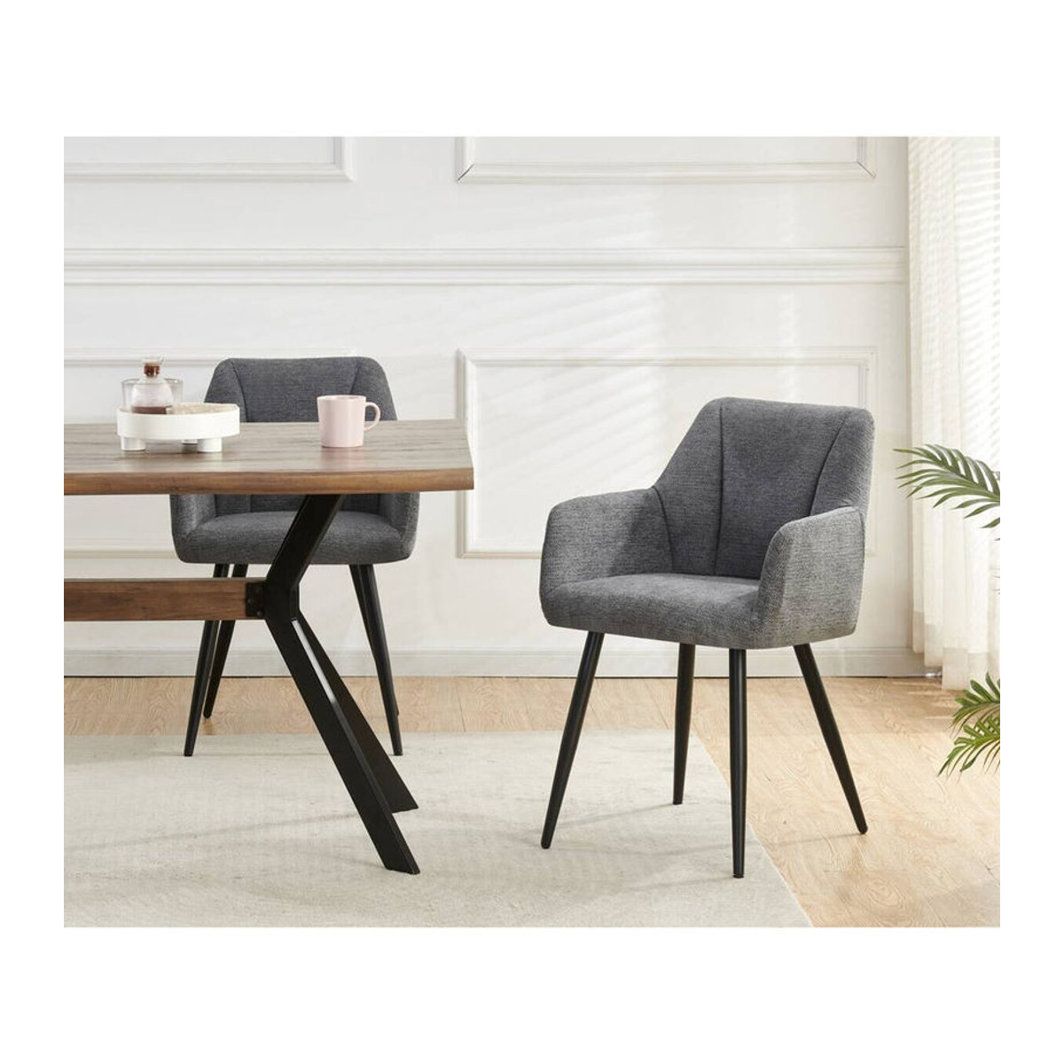 2er Set Stühle BELLA von xonox.home in Anthrazit aus modernem Stoff, B/H/T: 55 x 82 x 62 cm - Bild 3
