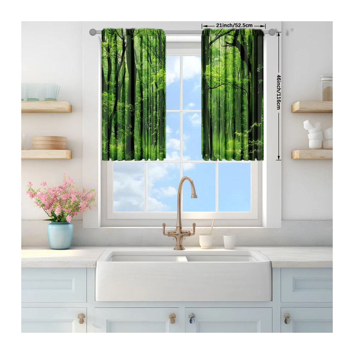 2er-Set Vorhang mit Wald-Print für Wohnzimmer, Schlafzimmer und Büro, Stabtaschen-Fensterdekoration - Bild 2