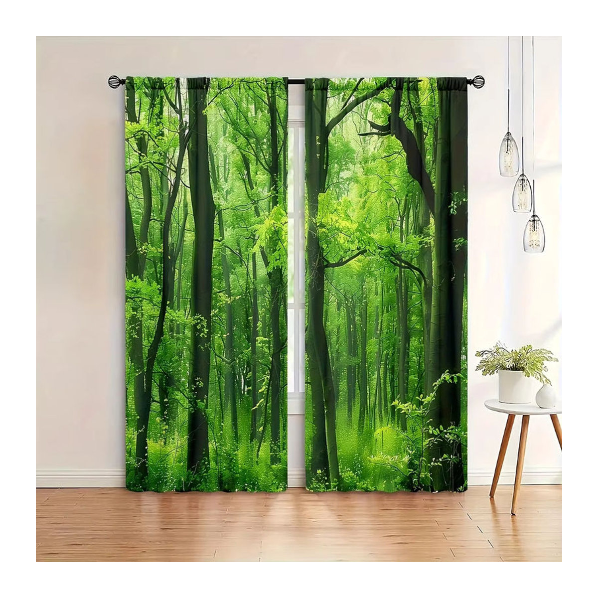 2er-Set Vorhang mit Wald-Print für Wohnzimmer, Schlafzimmer und Büro, Stabtaschen-Fensterdekoration - Bild 4