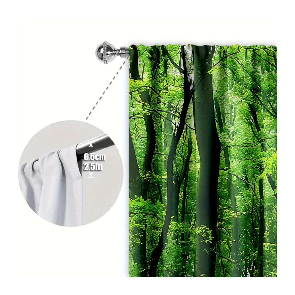 2er-Set Vorhang mit Wald-Print für Wohnzimmer, Schlafzimmer und Büro, Stabtaschen-Fensterdekoration - Bild 5