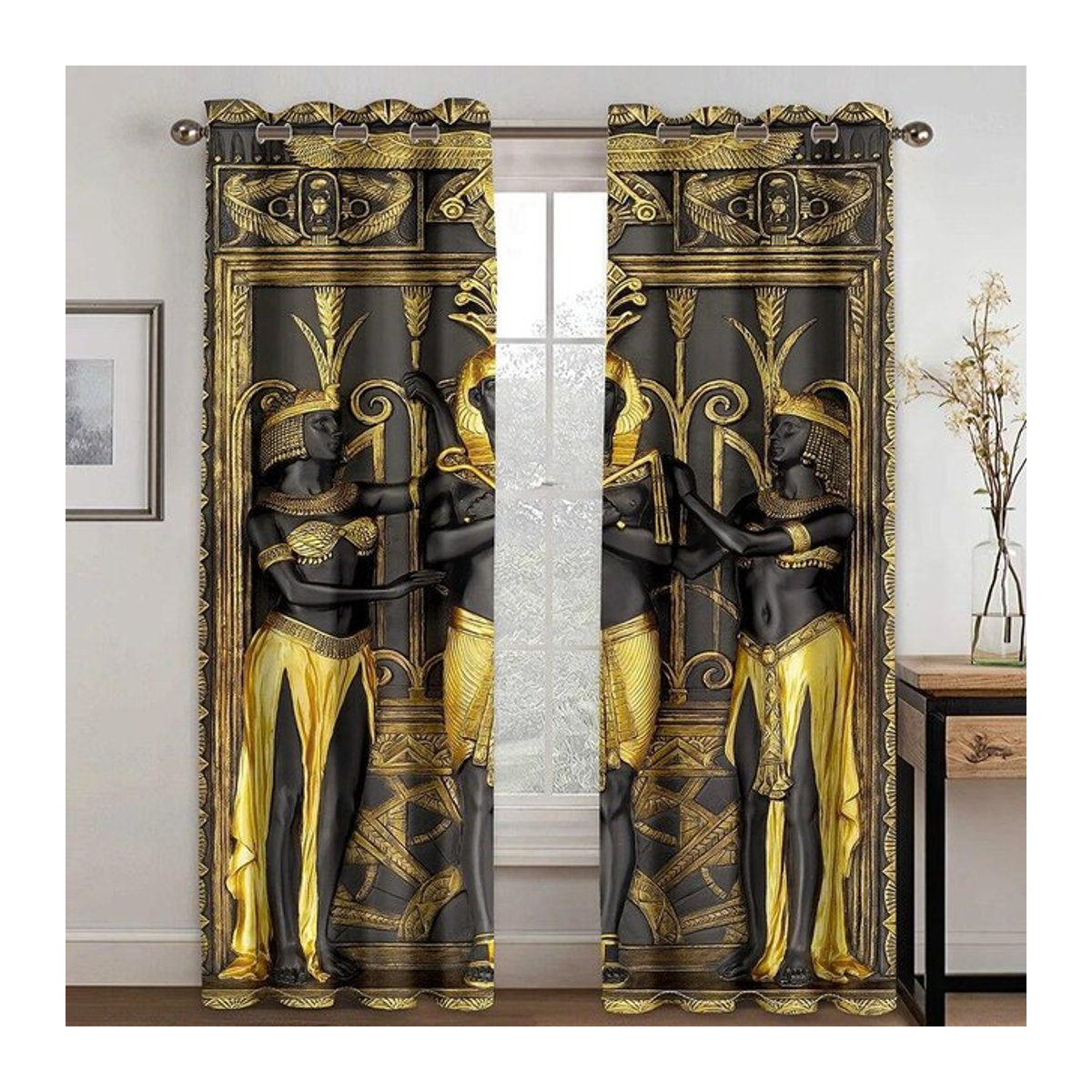 2er-Set Vorhänge mit Ägyptischem Schreibstein-Motiv für Wohnzimmer und Schlafzimmer, Breite: 50 cm, Höhe: 130 cm - Bild 1
