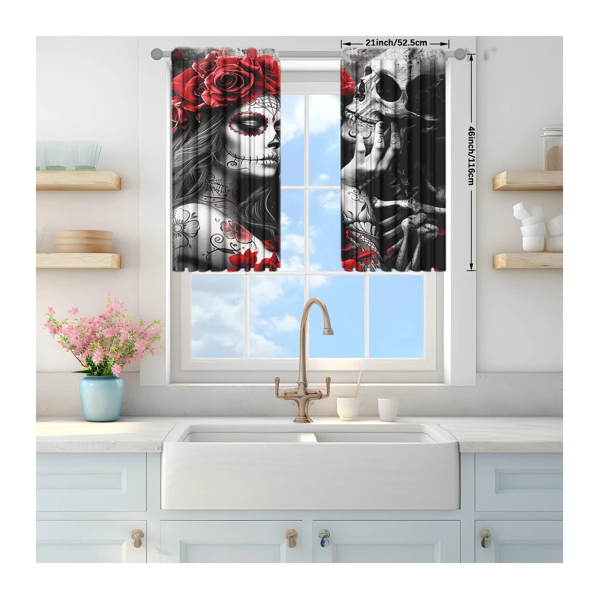 2er-Set Vorhänge mit Skelett-Liebe-Print für Fenster in Wohnzimmer, Schlafzimmer und Büro - Bild 3