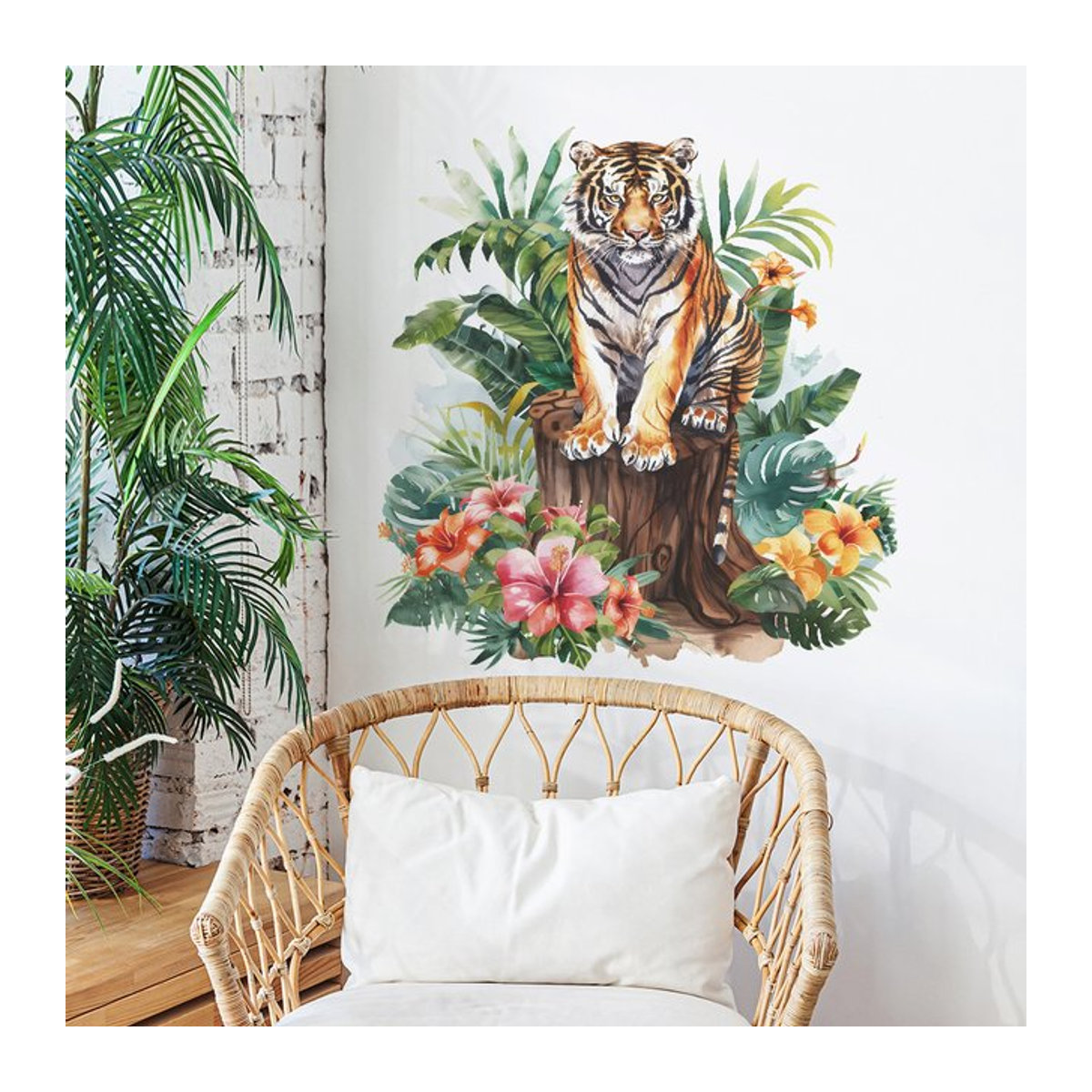 2er-Set Wandaufkleber Wald König Tiger mit grünen Pflanzen aus PVC für Wohnzimmer und Schlafzimmer - Bild 1