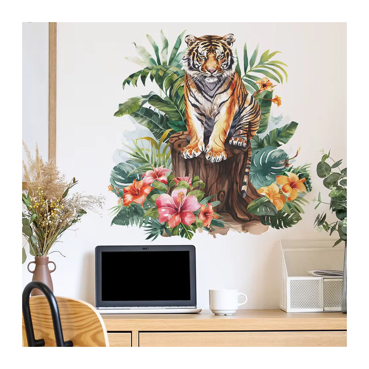2er-Set Wandaufkleber Wald König Tiger mit grünen Pflanzen aus PVC für Wohnzimmer und Schlafzimmer - Bild 3