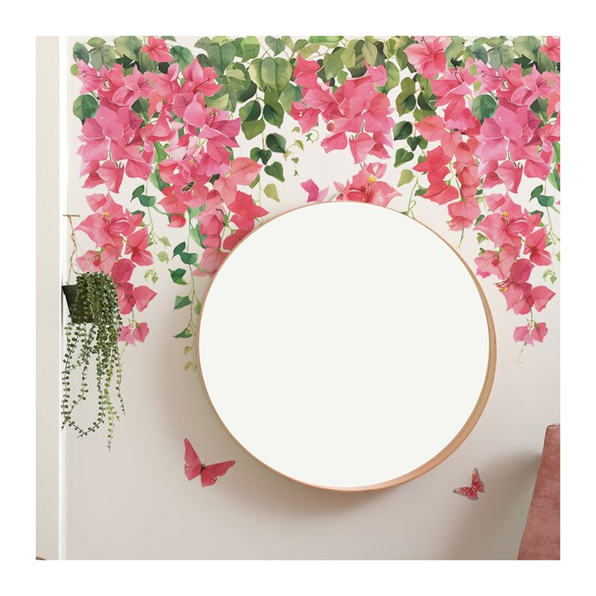 2er-Set Wanddekoration mit Aquarell-Blumen und Blättern in Rosa, Wandaufkleber für Schlafzimmer und Wohnzimmer, B/H: 30 x 30 cm - Bild 1