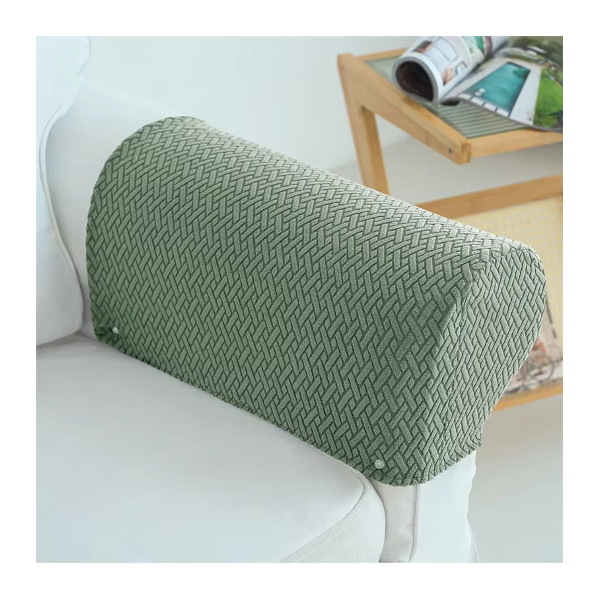 2er-Set WANERQU Jacquard Sofa- und Sessel-Schonbezüge mit abnehmbaren Armlehnen-Abdeckungen in Khaki - Bild 3