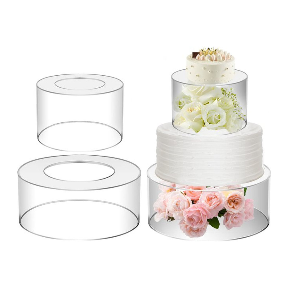 2er-Set Willstar Acryl Kuchen-Display-Boards aus transparentem Kunststoff für Hochzeit und Geburtstag, runde DIY Kuchenständer - Bild 1