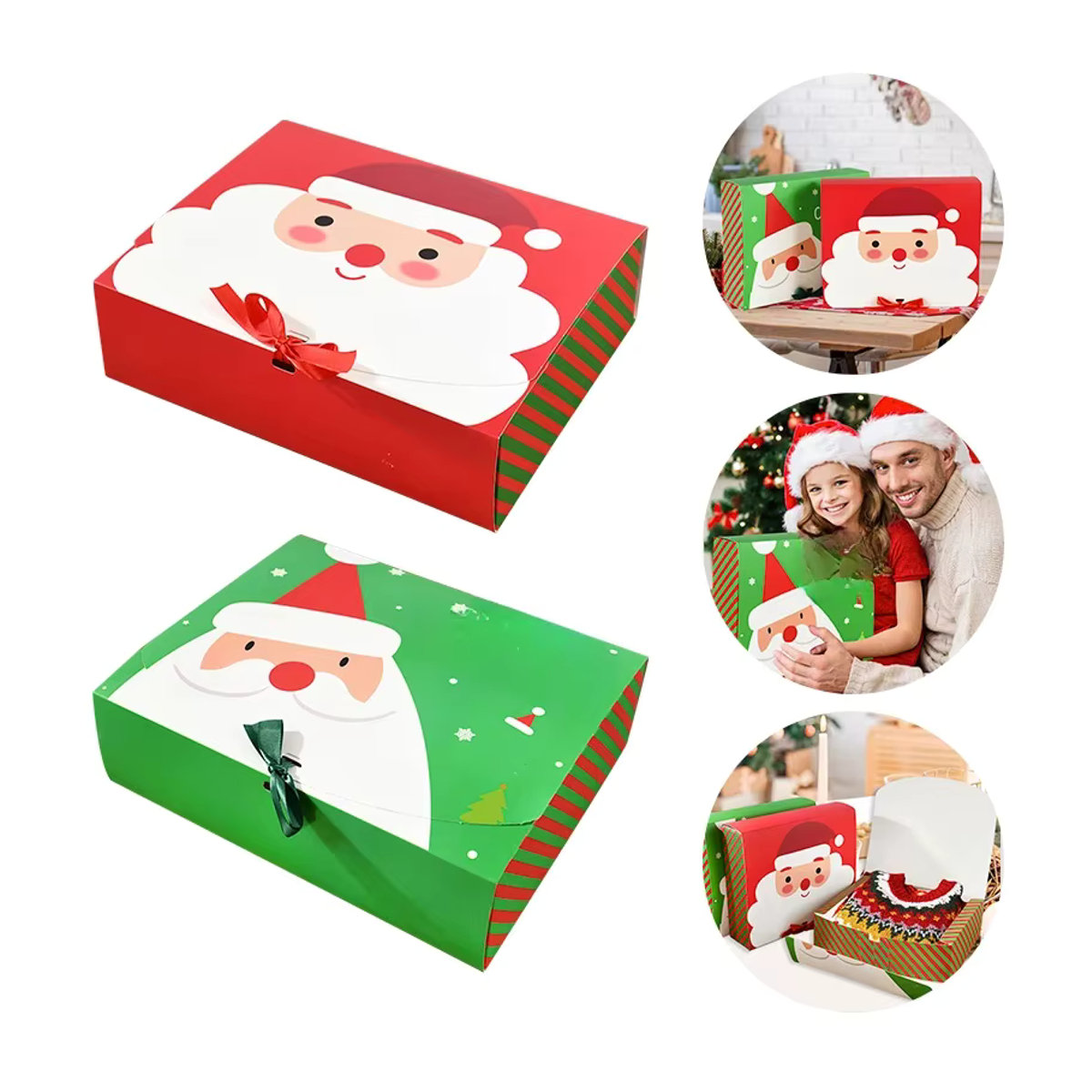 2er-Set ZQNYCY Weihnachtliche Geschenkboxen Santa Claus aus Papier, mehrfarbig und gestreift, rechteckige Süßigkeiten- und Cookie-Boxen zur Weihnachtsdekoration - Bild 3