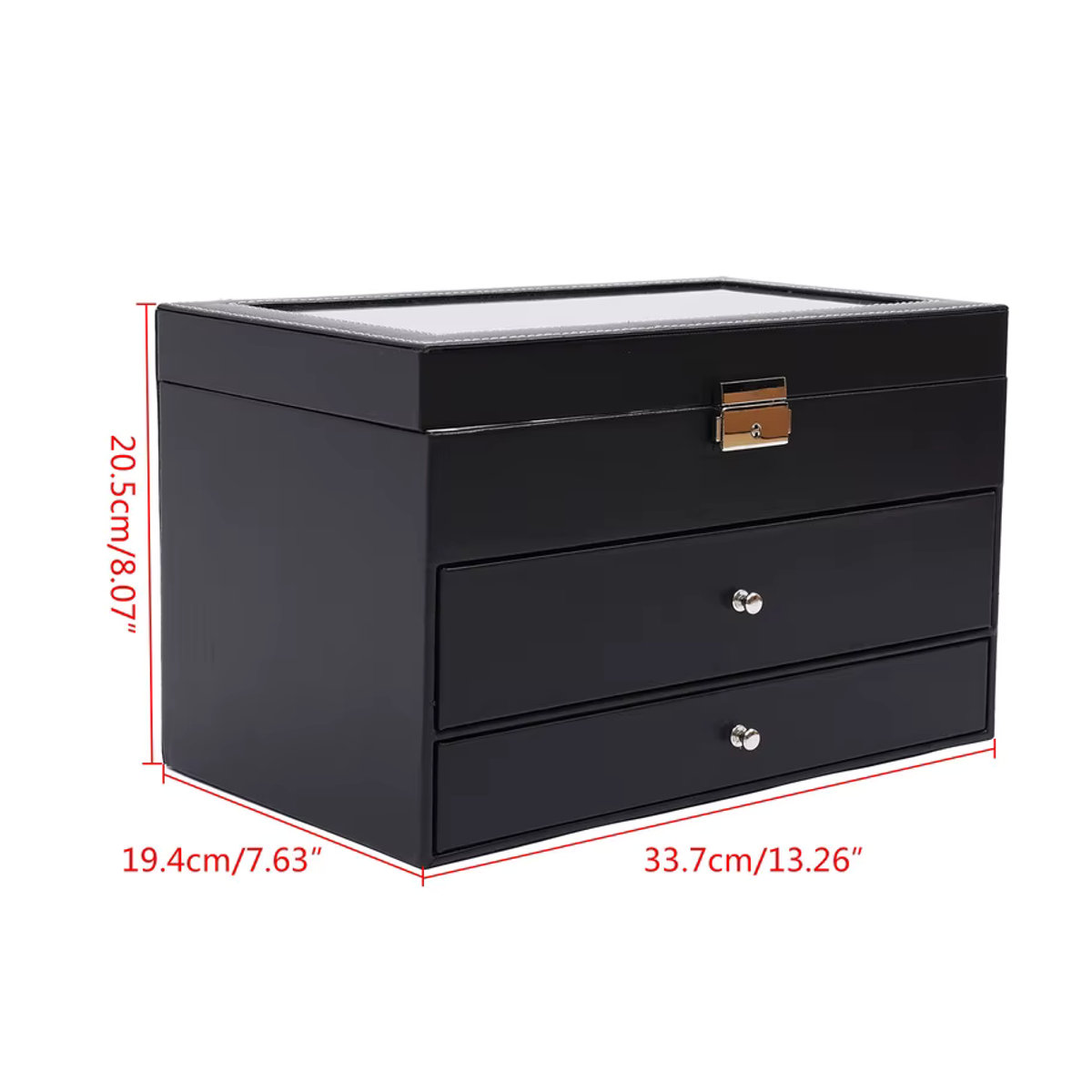 3-lagige Sonnenbrillenbox aus schwarzem Leder mit Schmuck-Display, Schublade und Metallschnalle als Organizer für Uhren und Brillen - Bild 5