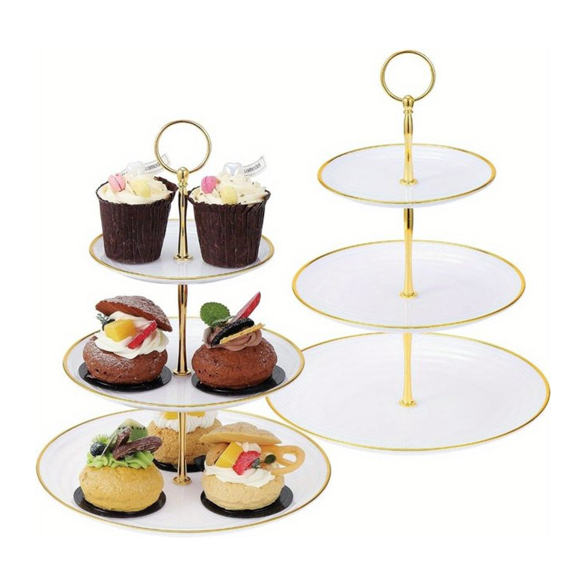 3-stufiger runder Kuchenständer in Weiß für Cupcakes, Obst und Desserts - Bild 1
