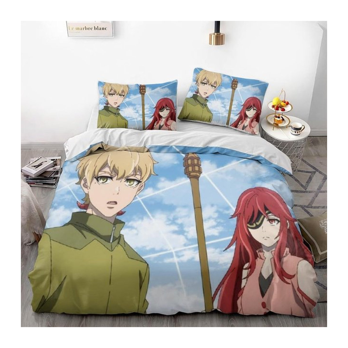 3-teiliges Anime Bettwäsche-Set mit Abenteuer-Fantasy-Design, bestehend aus 1 Bettbezug und 2 Kissenbezügen für Doppelbetten, B/H: 135 x 200 cm - Bild 1