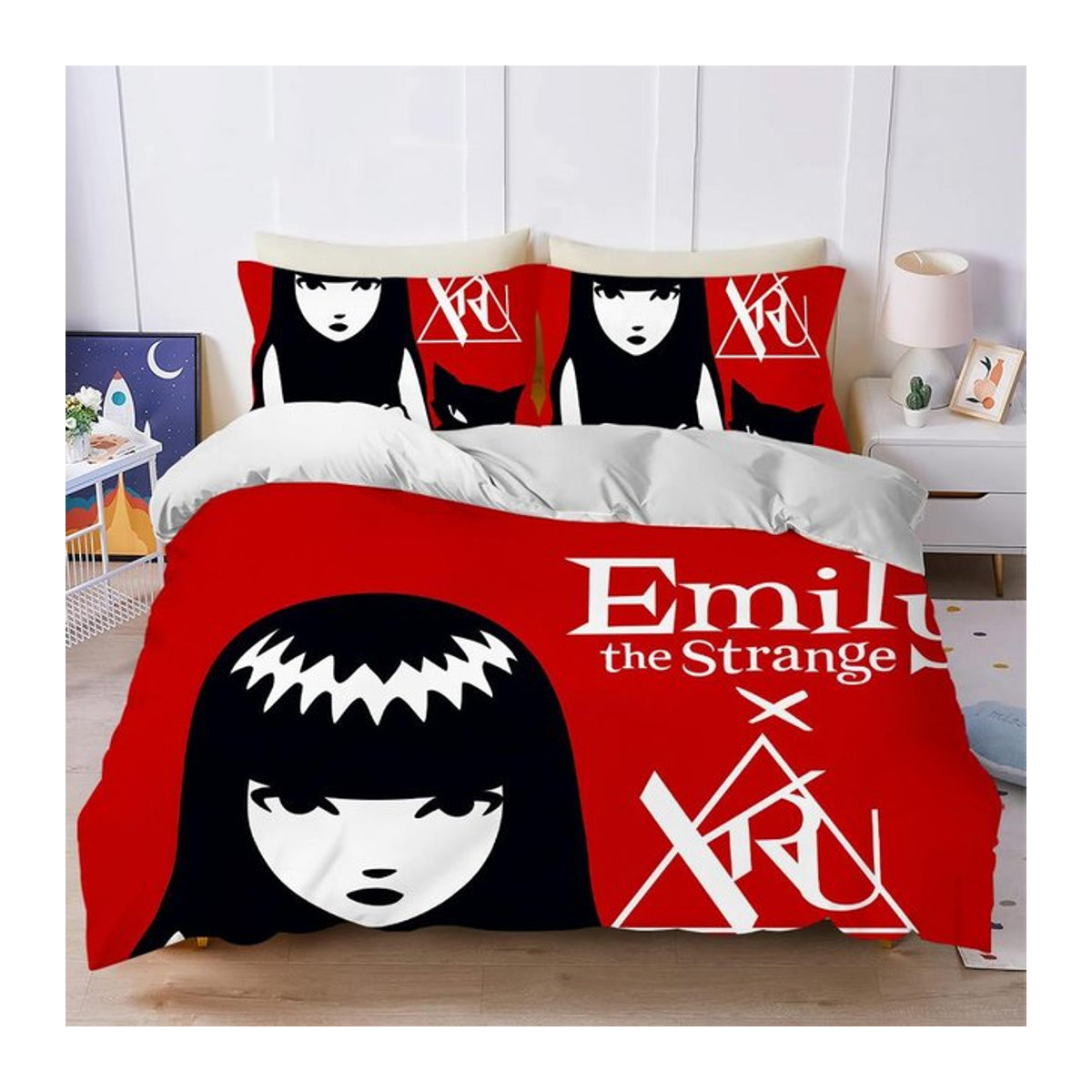 3-teiliges Bettwäsche-Set E-Emily The Strange Buch aus weicher Baumwolle, Single, B/H: 135 x 200 cm - Bild 1