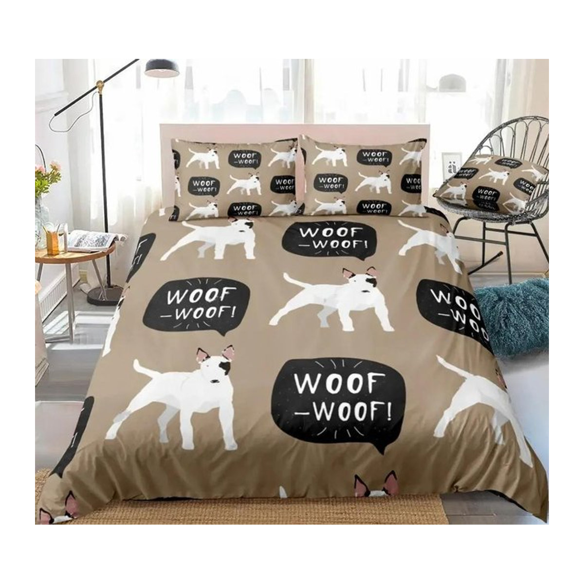 3-teiliges Bettwäsche-Set Lodestar mit Bullterrier-Motiv in Weiß und Multicolor mit Reißverschluss - Bild 1