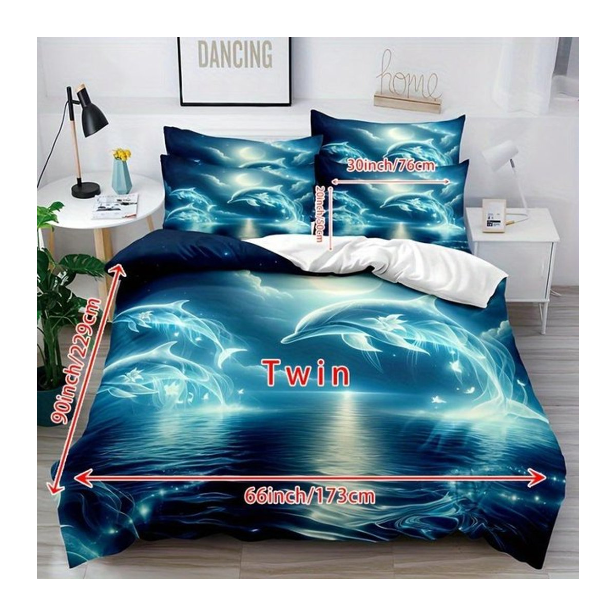 3-teiliges Bettwäsche-Set mit Delfin-Tiermuster von JMG Household Supplies, atmungsaktives Bettbezug-Set mit Kissenbezug und Reißverschluss, B/H: 180 x 210 cm - Bild 1