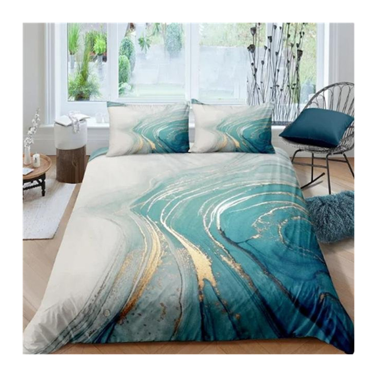 3-teiliges Bettwäsche-Set mit goldenem Marmor-Design in 3D-Optik für Einzelbetten, B/H: 135 x 200 cm - Bild 1