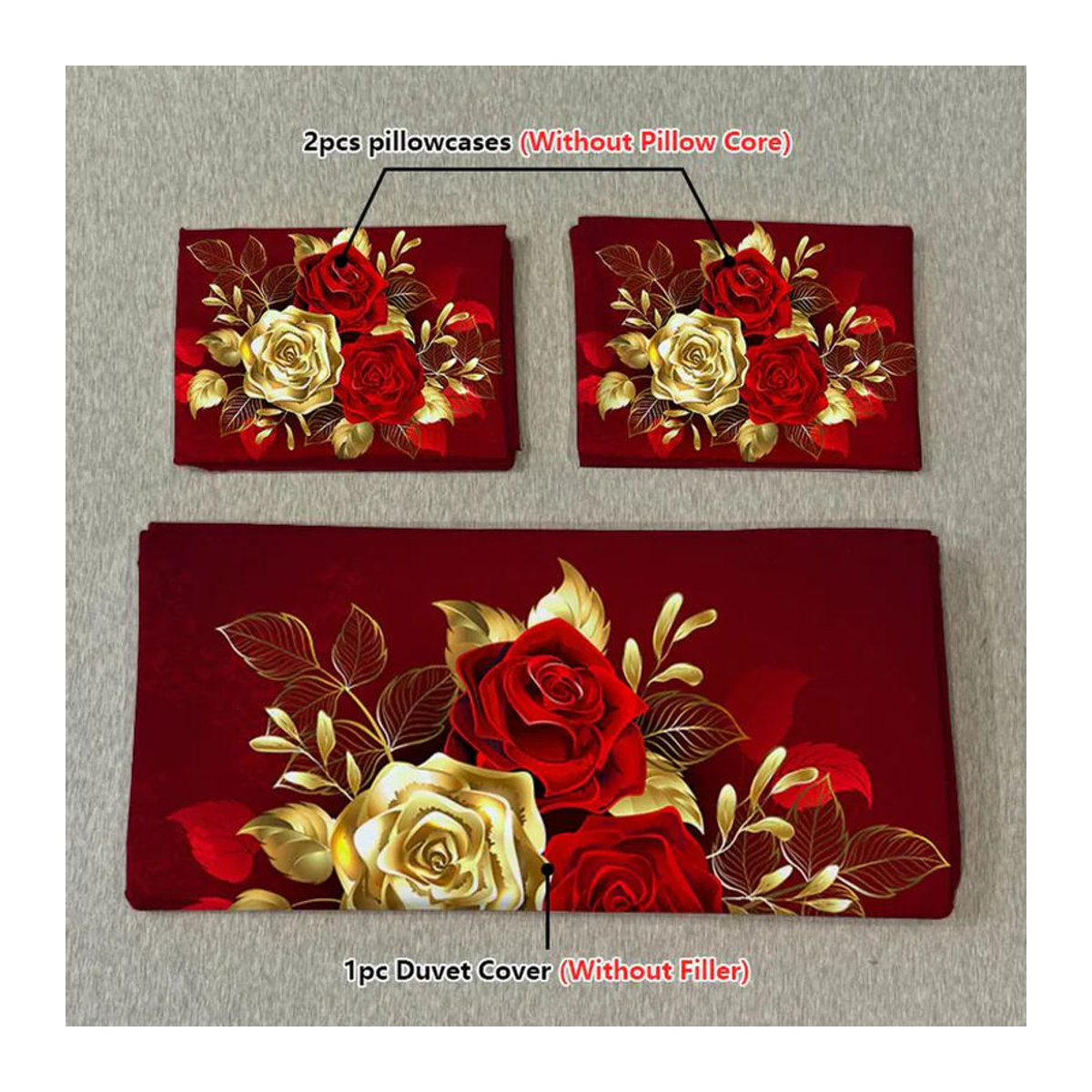 3-teiliges Bettwäsche-Set mit goldenem Rosenmuster, weich und atmungsaktiv, B/H: 135 x 200 cm - Bild 2