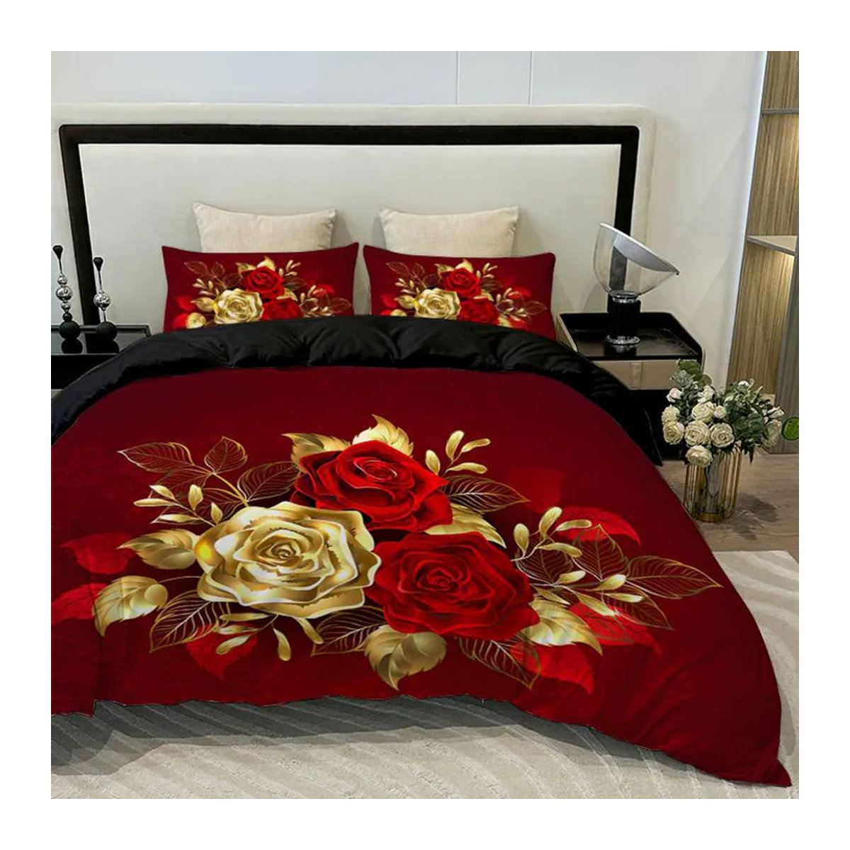 3-teiliges Bettwäsche-Set mit goldenem Rosenmuster, weich und atmungsaktiv, B/H: 135 x 200 cm - Bild 4