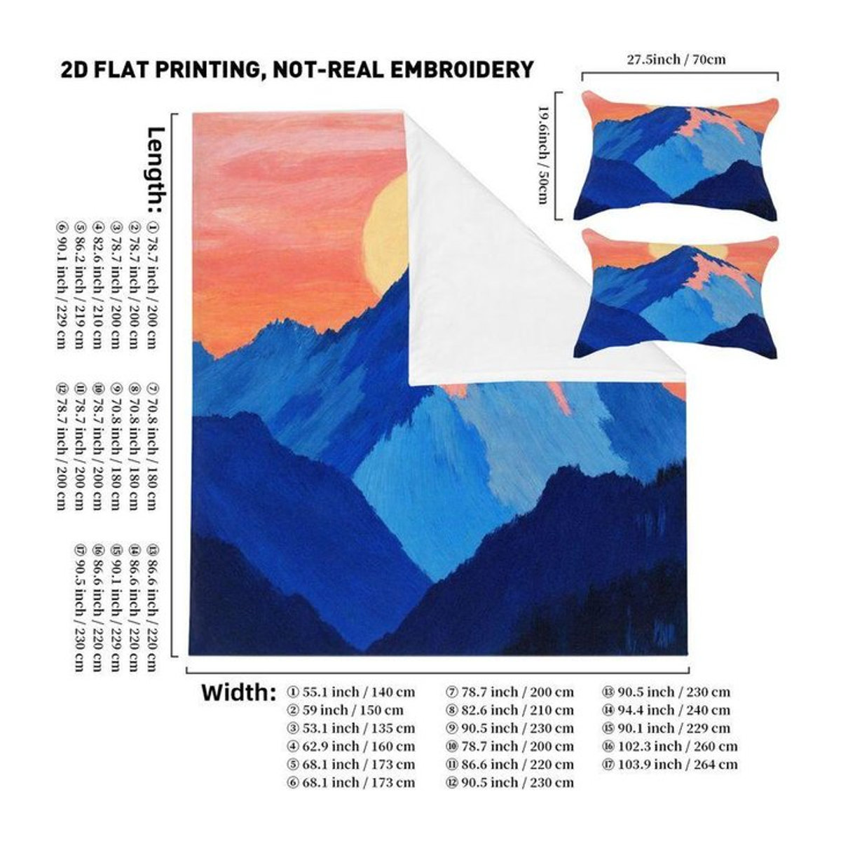 3-teiliges Bettwäsche-Set mit Kissenbezügen und Bettbezug im Design Schneebedeckte Berge und Sonnenaufgang mit Digitaldruck und Reißverschluss, B/H: 140 x 200 cm - Bild 1