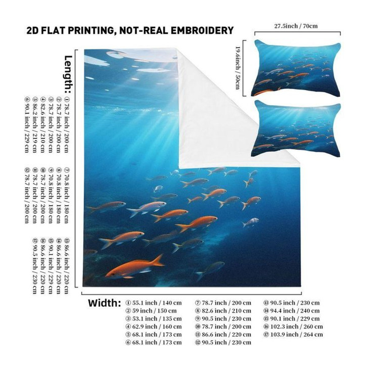 3-teiliges Bettwäsche-Set mit Meeresbewohnern und Fischschwärmen, Bettbezug und Kissenbezüge mit Reißverschluss, B/H: 140 x 200 cm - Bild 1