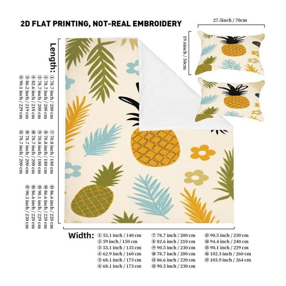 3-teiliges Bettwäsche-Set mit Tropenmuster aus Ananas und Palmenblättern, inklusive Kissenbezügen und Reißverschluss, B/H: 140 x 200 cm - Bild 1