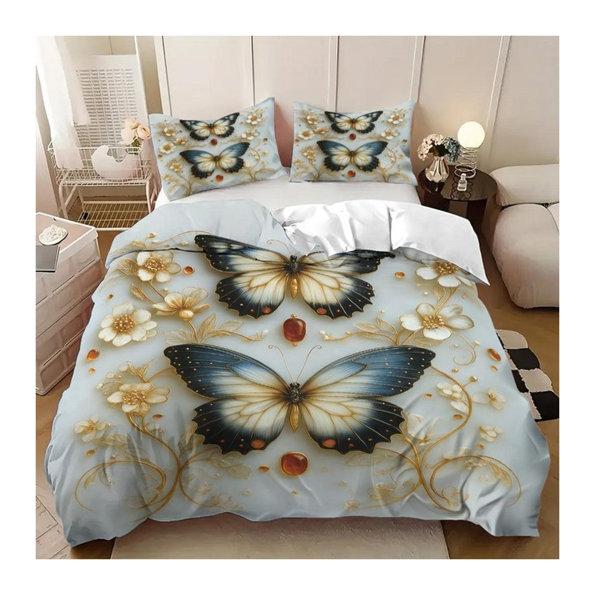 3-teiliges Bettwäsche-Set Monika Chen mit Blumen- und Schmetterlings-Muster in Multicolor, bestehend aus 1 Bettbezug und 2 Kissenbezügen, Breite: 135 cm, Länge: 200 cm - Bild 1