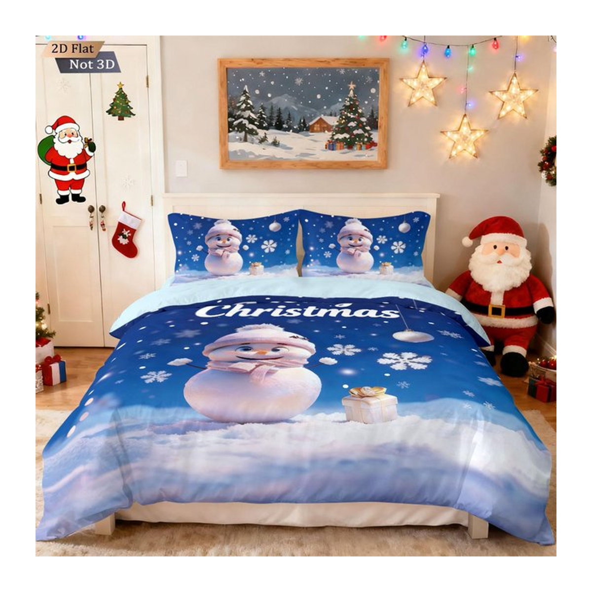 3-teiliges Bettwäsche-Set Monika Chen mit niedlichem Schneemann-Aufdruck für Weihnachten, B/H: 135 x 200 cm - Bild 1