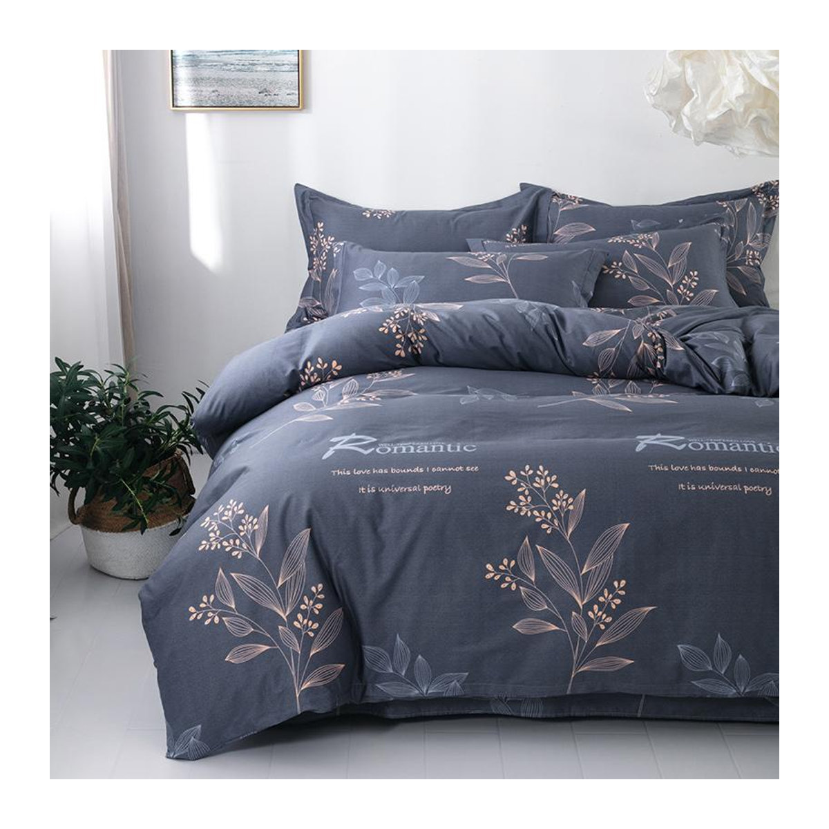 3-teiliges Bettwäsche-Set von Bin Chi Textiles aus 100% Baumwolle mit Blumendruck und Reißverschluss, B/H: 150 x 200 cm - Bild 1