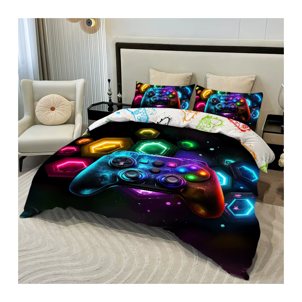 3-teiliges Bettwäsche-Set Weltraumfragment mit Bettbezug und 2 Kissenbezügen aus hautfreundlichem Polyester in Multicolor - Bild 3