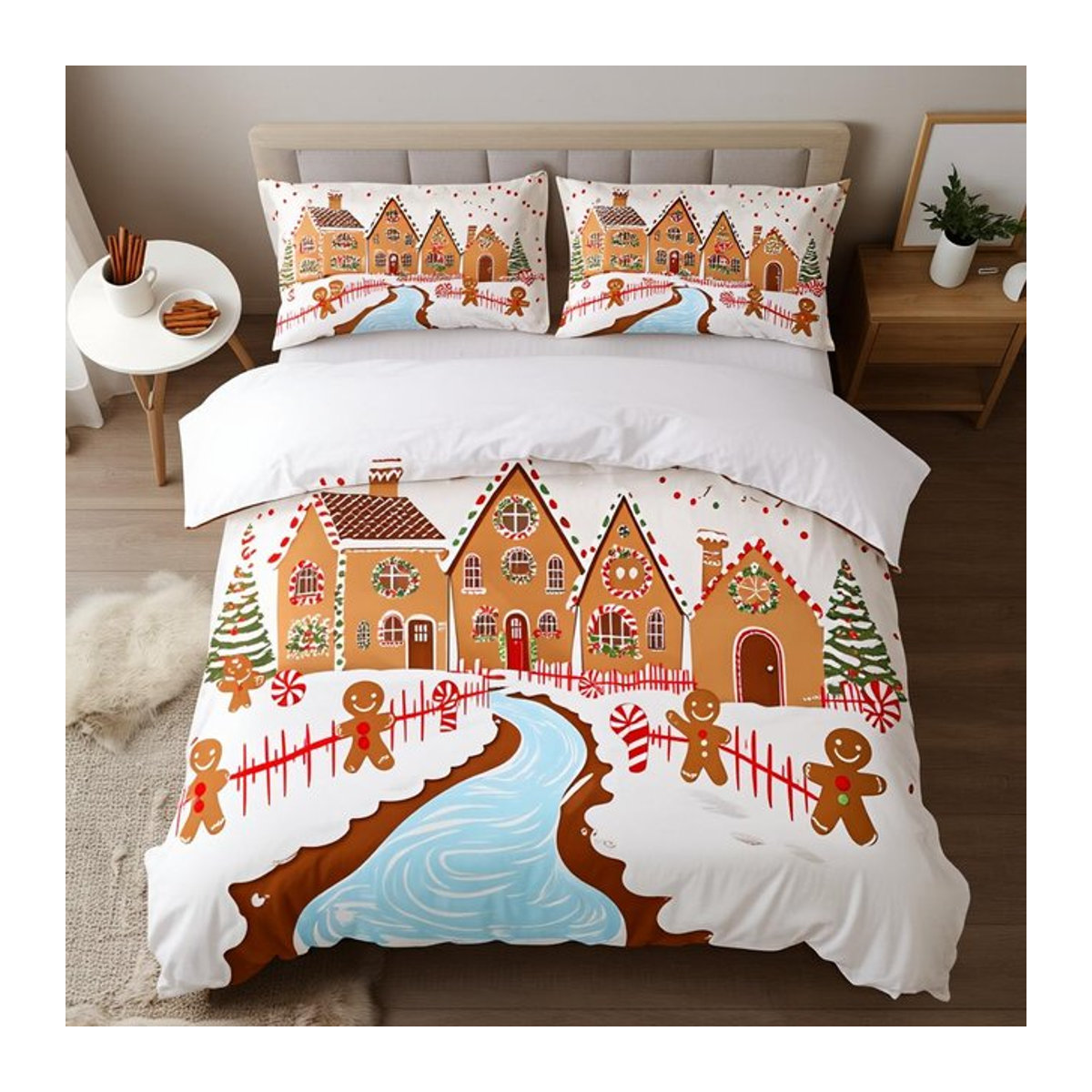 3-teiliges Bettwäscheset Lebkuchenhaus Weihnachtsdesign aus Polyester, Multicolor, B/T: 135 x 200 cm - Bild 1