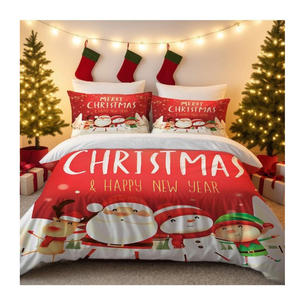 3-teiliges Bettwäscheset Lodestar mit Cartoon Weihnachtsmann Motiv, weich und maschinenwaschbar, Multicolor, B/H: 135 x 200 cm - Bild 1