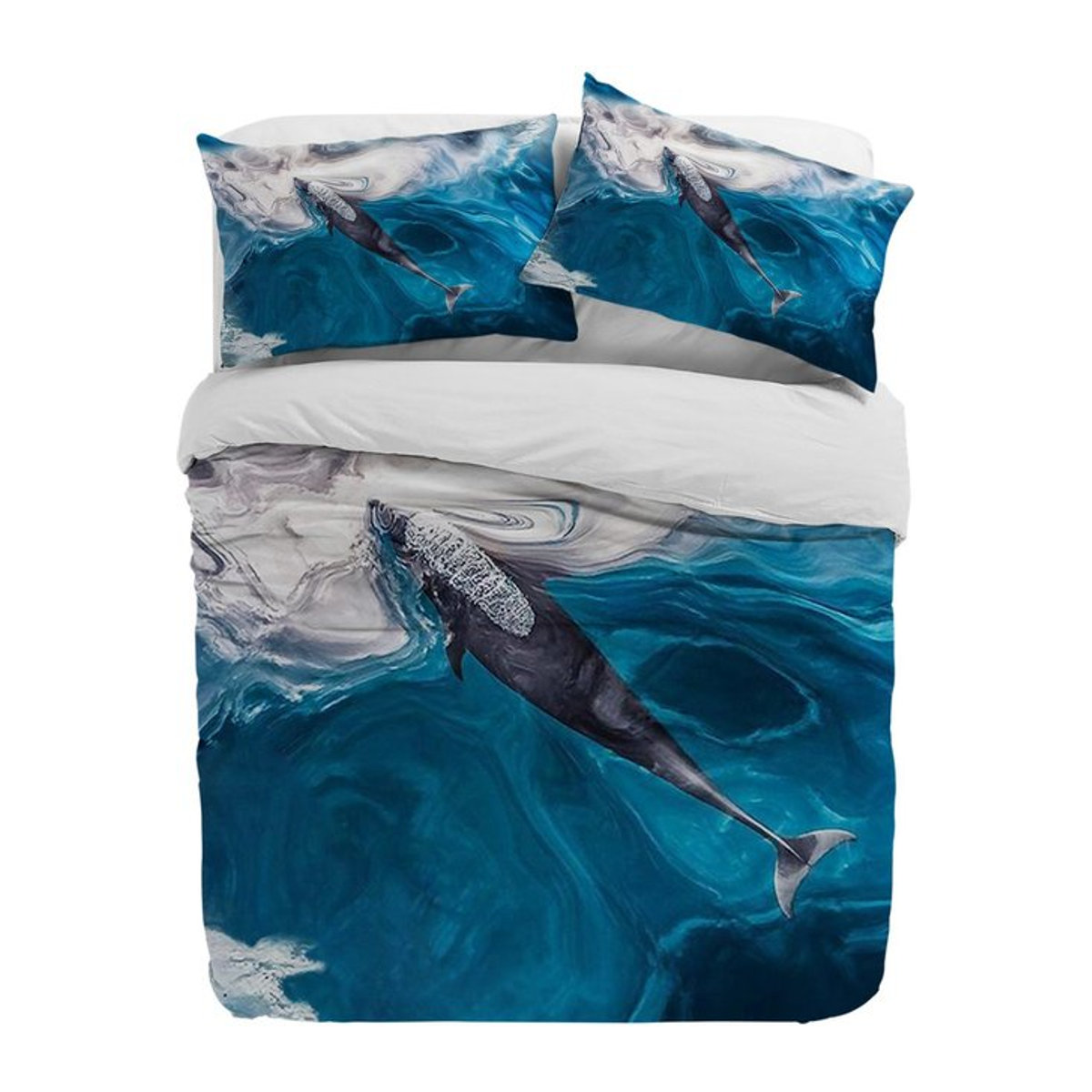 3-teiliges Bettwäscheset mit Delfin und Wal Motiv in Meer Ozean Design, Bettbezug und Kissenbezug mit Reißverschluss, B/H: 135 x 200 cm - Bild 1