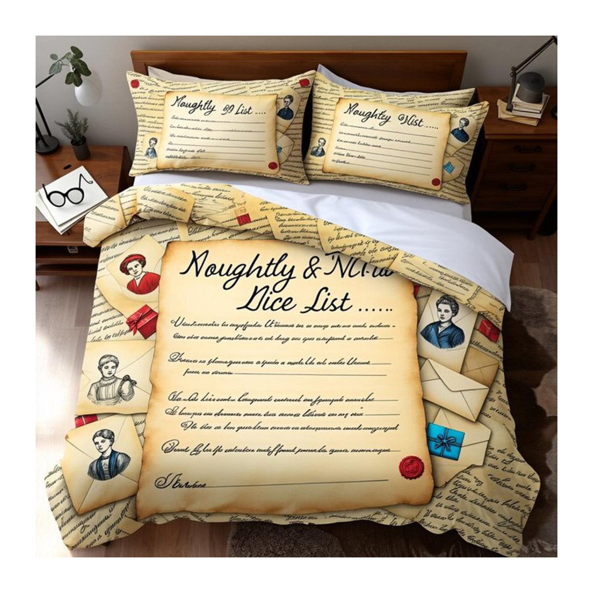 3-teiliges Bettwäscheset Santa's Diary Storybook mit Vintage Kartenmuster in Multicolor, Twin-Größe, B/H: 135 x 200 cm - Bild 1
