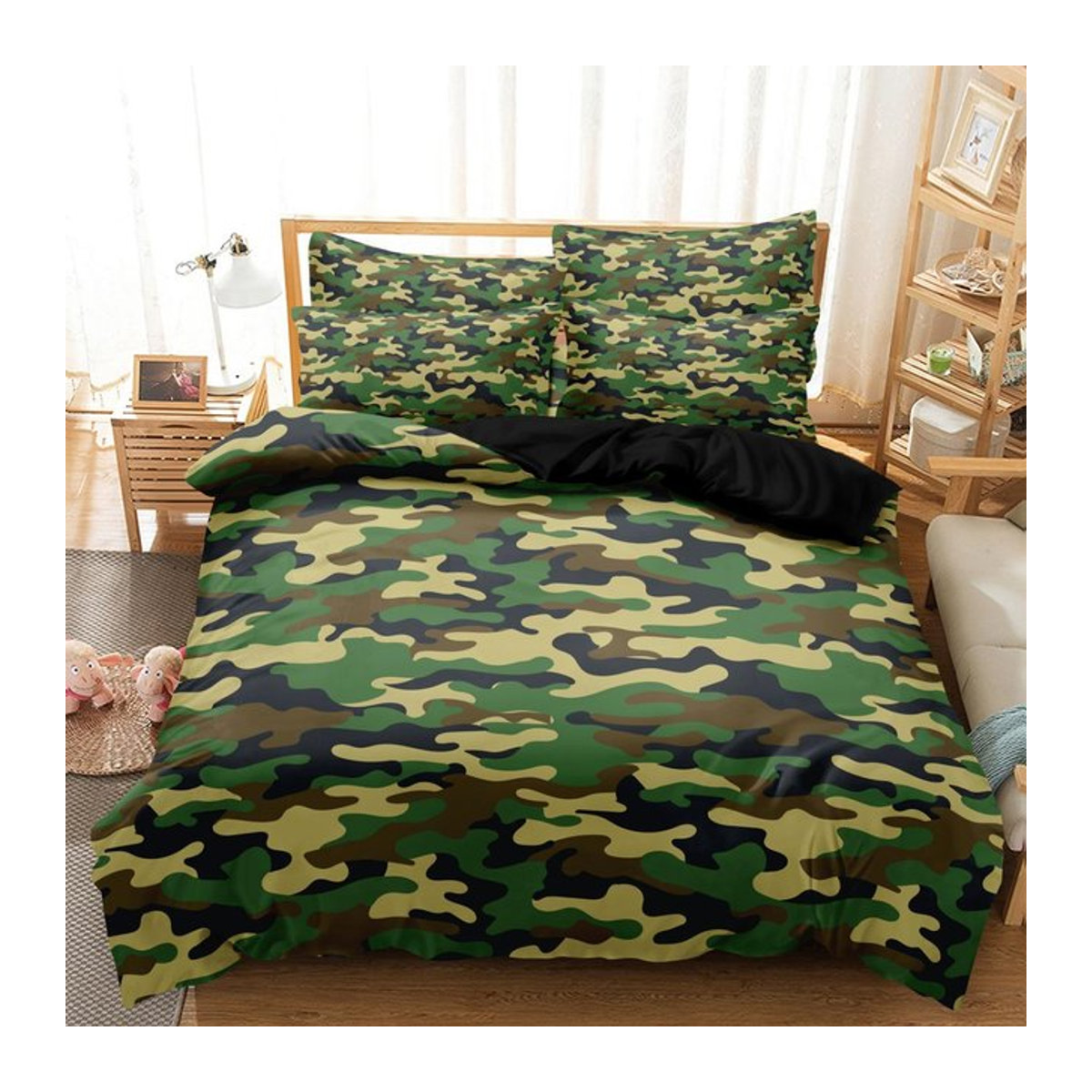 3-teiliges Camouflage-Bettwäsche-Set aus weicher Mikrofaser in Militär-Optik für Einzelbetten, B/H: 135 x 200 cm - Bild 1
