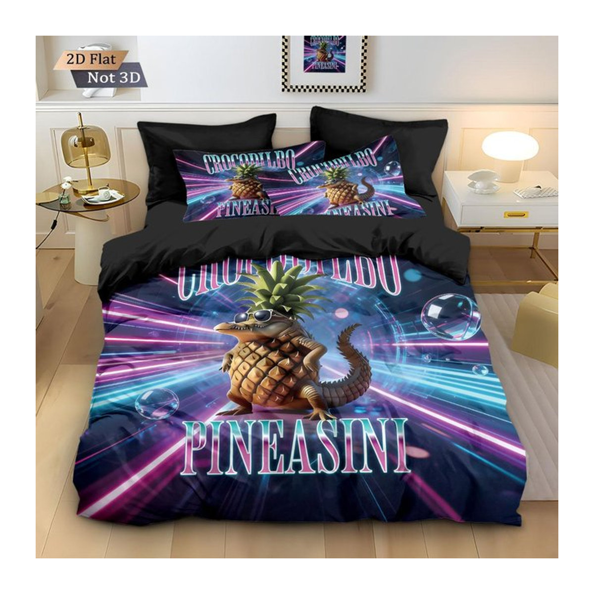 3-teiliges Chipless Bettwäsche-Set mit Ananas-Krokodil-Print, weich und maschinenwaschbar, B/H: 135 x 200 cm - Bild 1