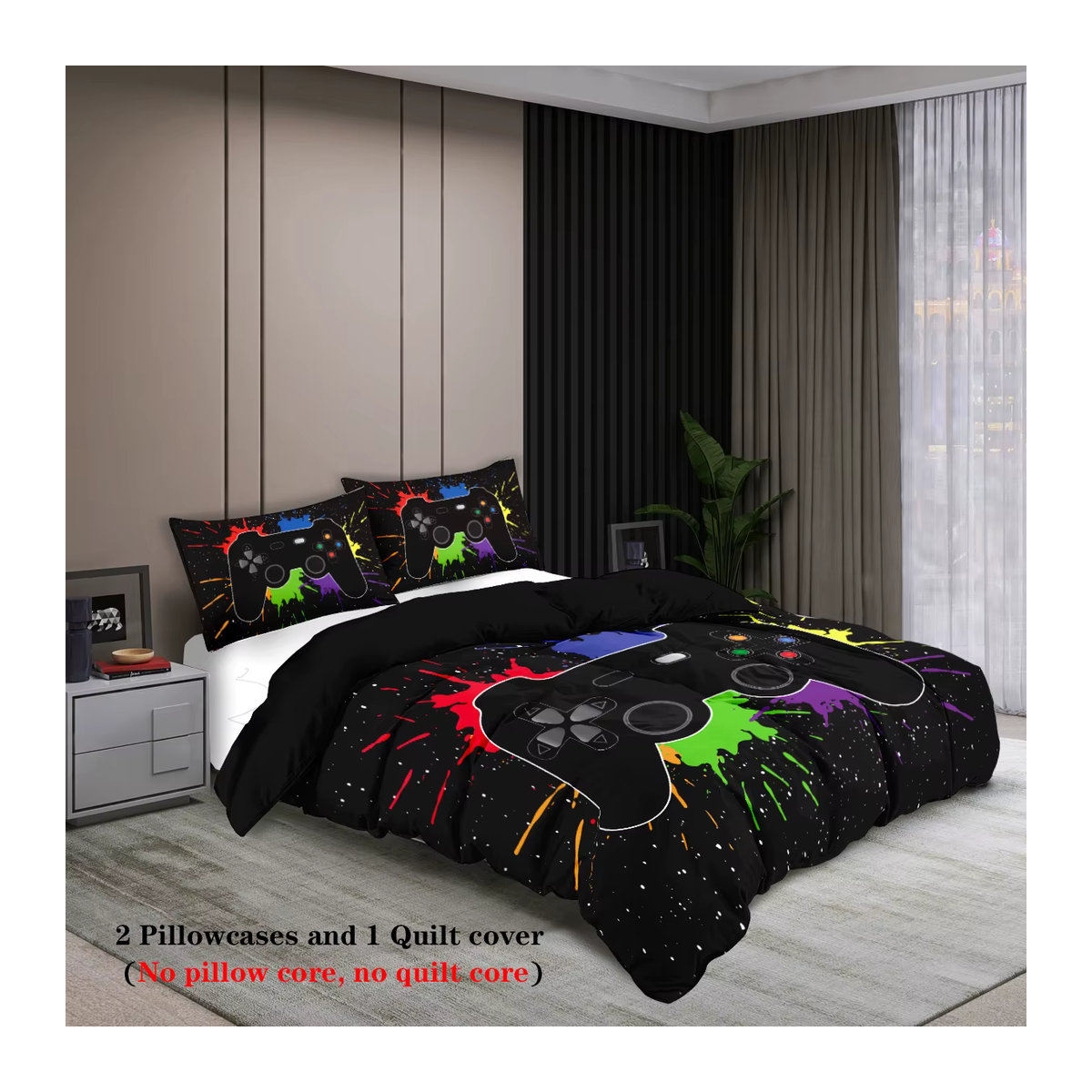 3-teiliges Daunen-Bettbezug-Set mit Digitaldruck-Muster in Multicolor, bestehend aus 1 Bettbezug und 2 Kissenbezügen - Bild 4
