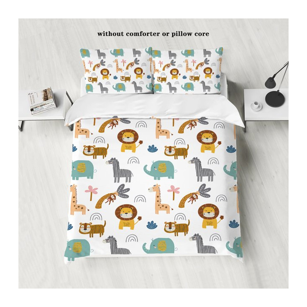 3-teiliges Daunen-Bettwäsche-Set mit Cartoon-Löwen-Tiermuster in Multicolor inklusive 1 Bettbezug und 2 Kissenbezügen mit Reißverschluss - Bild 1