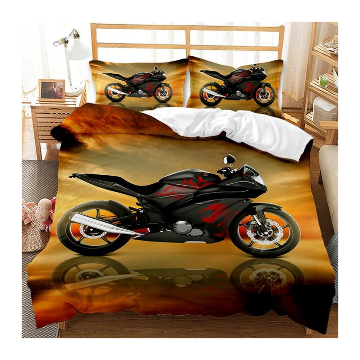 3-teiliges Dirt Bike Bettwäsche Set für Jungen mit Motocross Rennfahrer Design, Bettbezug und Kopfkissenbezug, EU Single, B: 135 cm, L: 200 cm - Bild 1