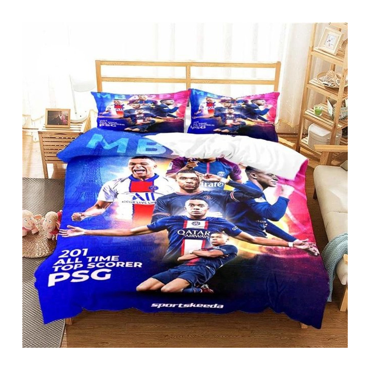 3-teiliges Fußballstar Bettwäscheset aus Baumwolle mit Bettbezug und Kissenbezug, Blau, B/T/H: 135 x 200 cm, JMG Household Supplies - Bild 1
