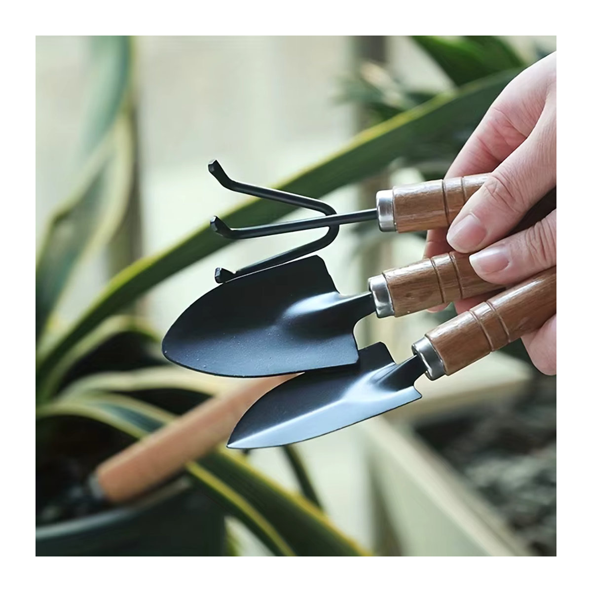 3-teiliges Gartenwerkzeug-Set aus Aluminiumlegierung mit Rechen, Schaufel und Mini-Blumenschaufel für Sukkulenten und Gartenarbeit - Bild 3