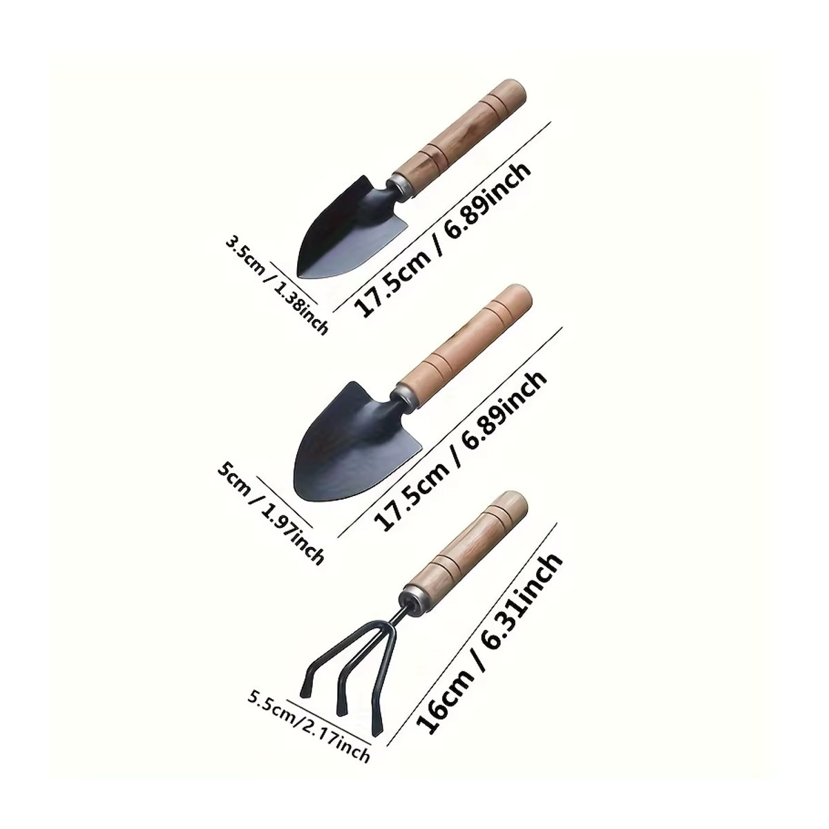 3-teiliges Gartenwerkzeug-Set aus Aluminiumlegierung mit Rechen, Schaufel und Mini-Blumenschaufel für Sukkulenten und Gartenarbeit - Bild 5