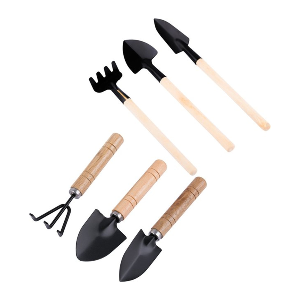 3-teiliges Gartenwerkzeug-Set mit Schaufel, Rechen und Spaten aus Holz für die Gartenarbeit und das Pflanzen - Bild 1