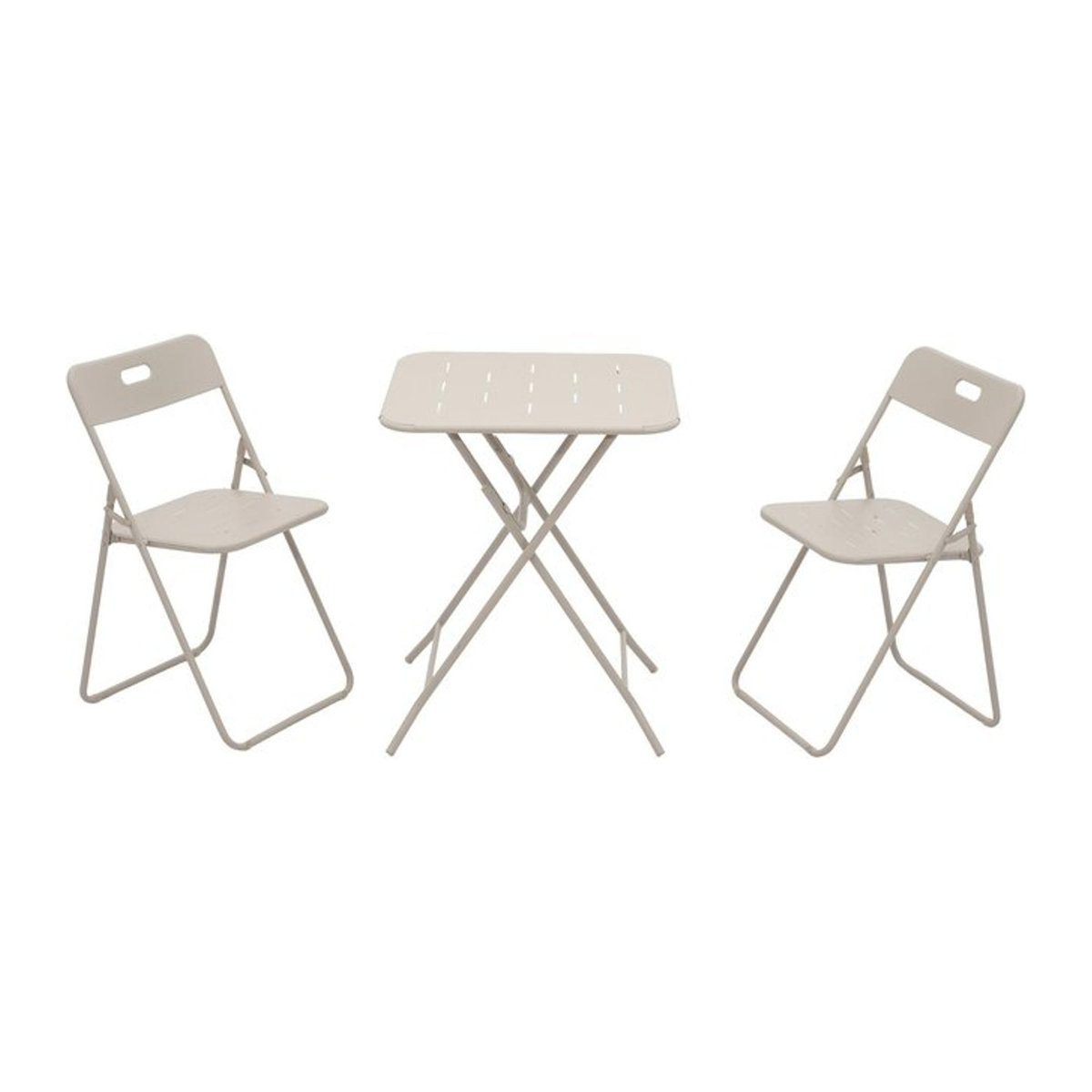 3-teiliges klappbares Bistro-Set aus Stahl in Beige mit 2 Stühlen und 1 Tisch im minimalistischen Design - Bild 1