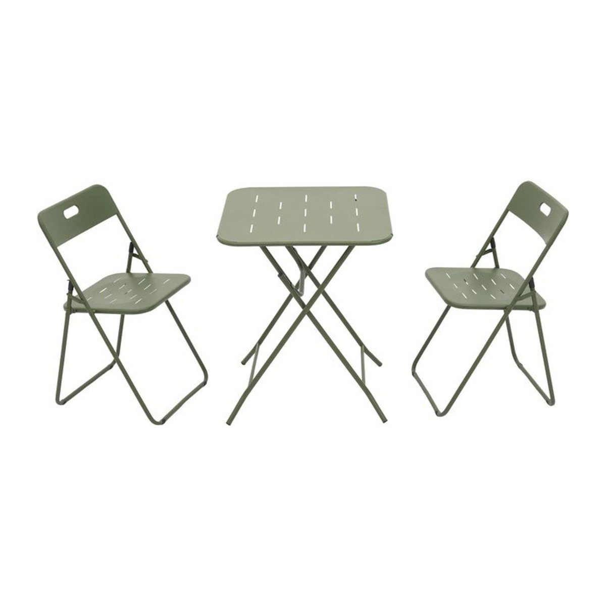 3-teiliges klappbares Bistro-Set aus Stahl in Grün mit 2 Stühlen und 1 Tisch im modernen minimalistischen Design - Bild 1