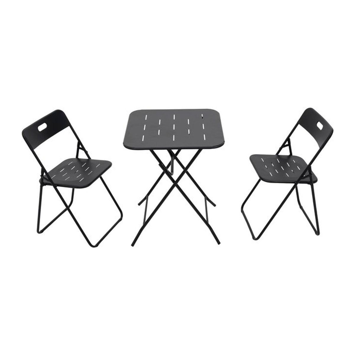3-teiliges klappbares Bistro-Set aus Stahl in Schwarz mit 2 Stühlen und 1 Tisch im modernen minimalistischen Design - Bild 1