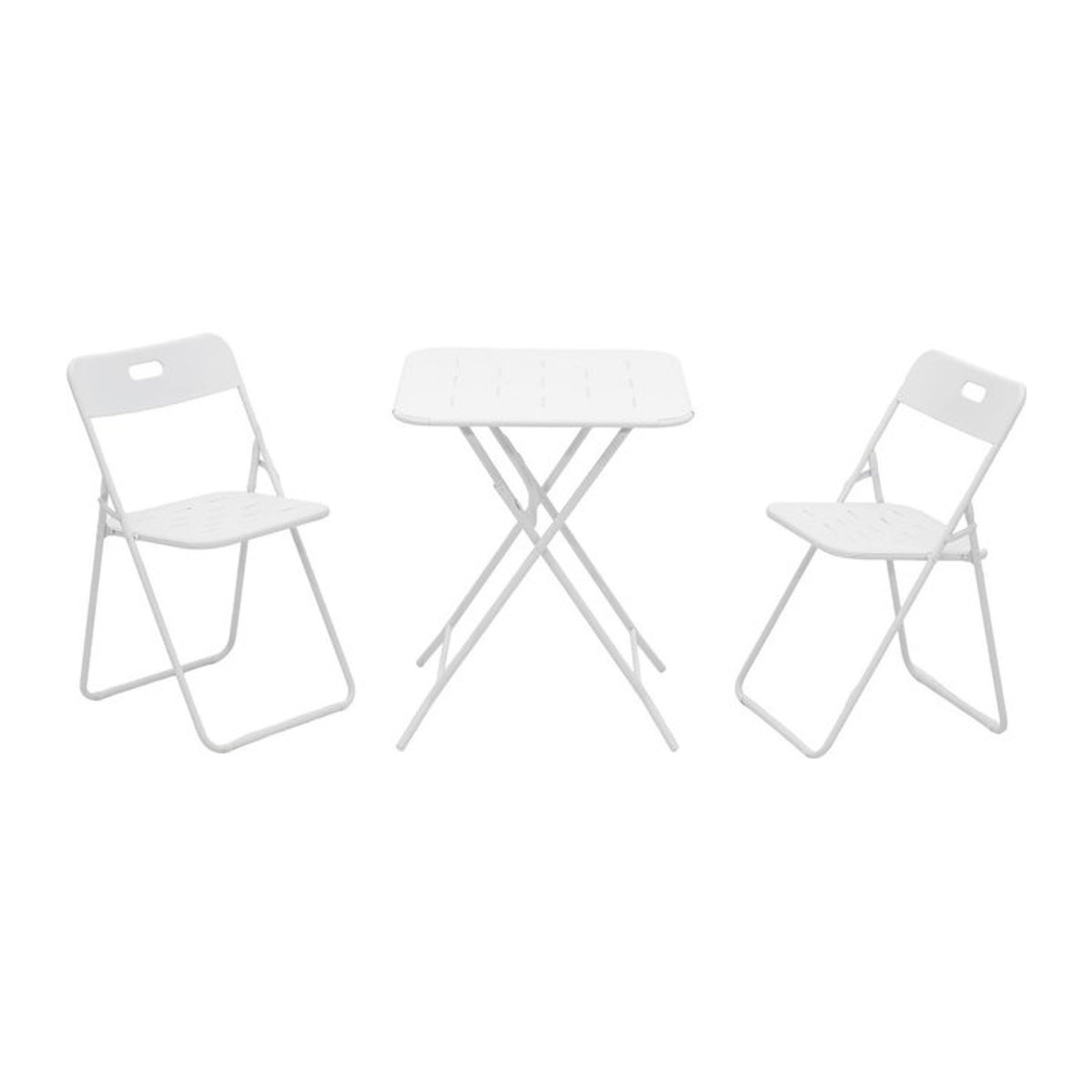 3-teiliges klappbares Bistro-Set aus Stahl in Weiß mit 1 Tisch und 2 Stühlen für Garten und Balkon - Bild 1