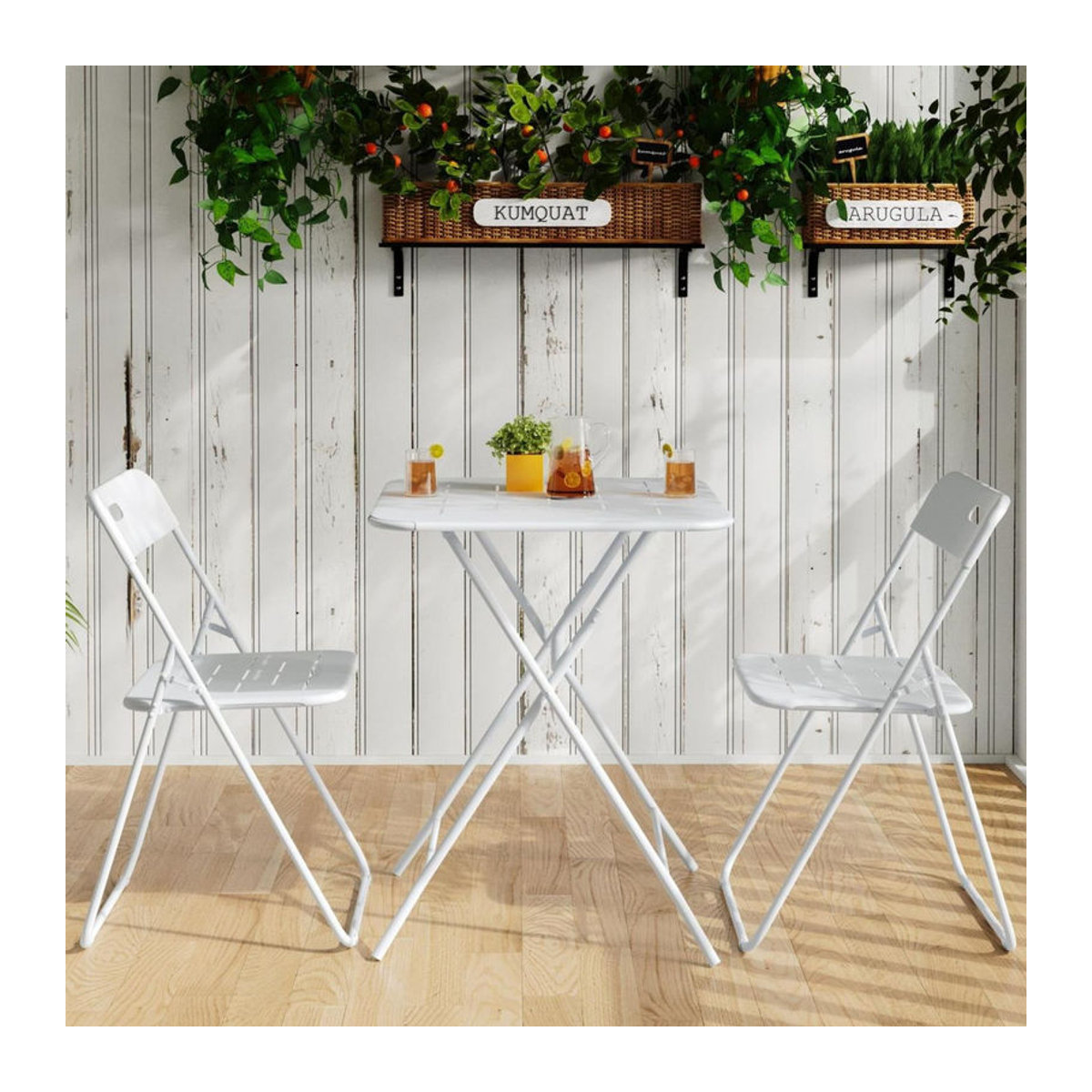 3-teiliges klappbares Bistro-Set aus Stahl in Weiß mit 1 Tisch und 2 Stühlen für Garten und Balkon - Bild 2