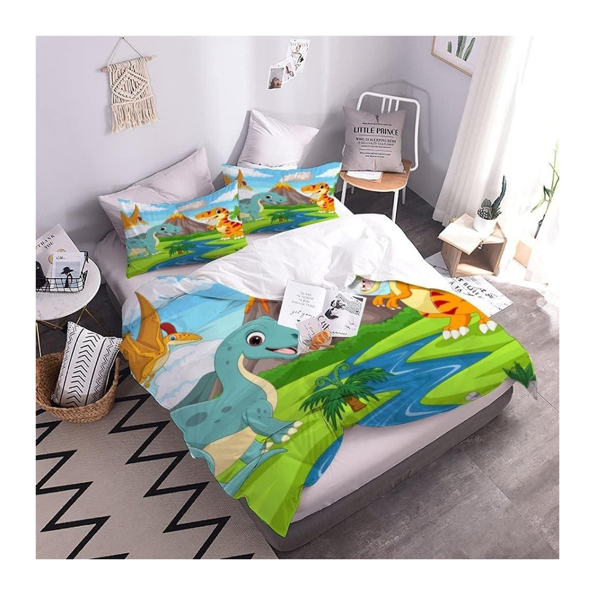 3-teiliges Mikrofaser Bettwäsche-Set mit Cartoon Dinosaurier und Reißverschluss für Kinder und Teenager, B/H: 90 x 200 cm - Bild 2