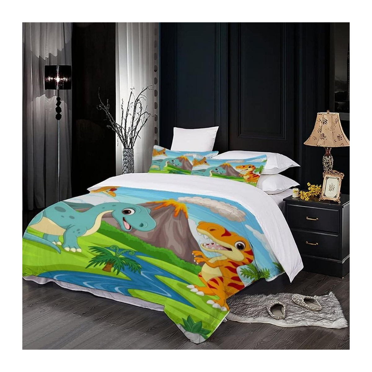 3-teiliges Mikrofaser Bettwäsche-Set mit Cartoon Dinosaurier und Reißverschluss für Kinder und Teenager, B/H: 90 x 200 cm - Bild 3